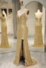 Load image into Gallery viewer, Sparkly Golden Mermaid Backless Long Formal Dress With Slit