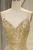 Load image into Gallery viewer, Sparkly Golden Mermaid Backless Long Formal Dress With Slit