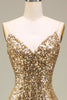 Load image into Gallery viewer, Sparkly Mermaid Golden Long Formal Dress with Slit