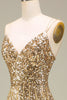 Load image into Gallery viewer, Sparkly Mermaid Golden Long Formal Dress with Slit