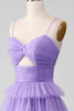 Load image into Gallery viewer, Purple Tulle A-Line Tiered Long Formal Dress with Slit