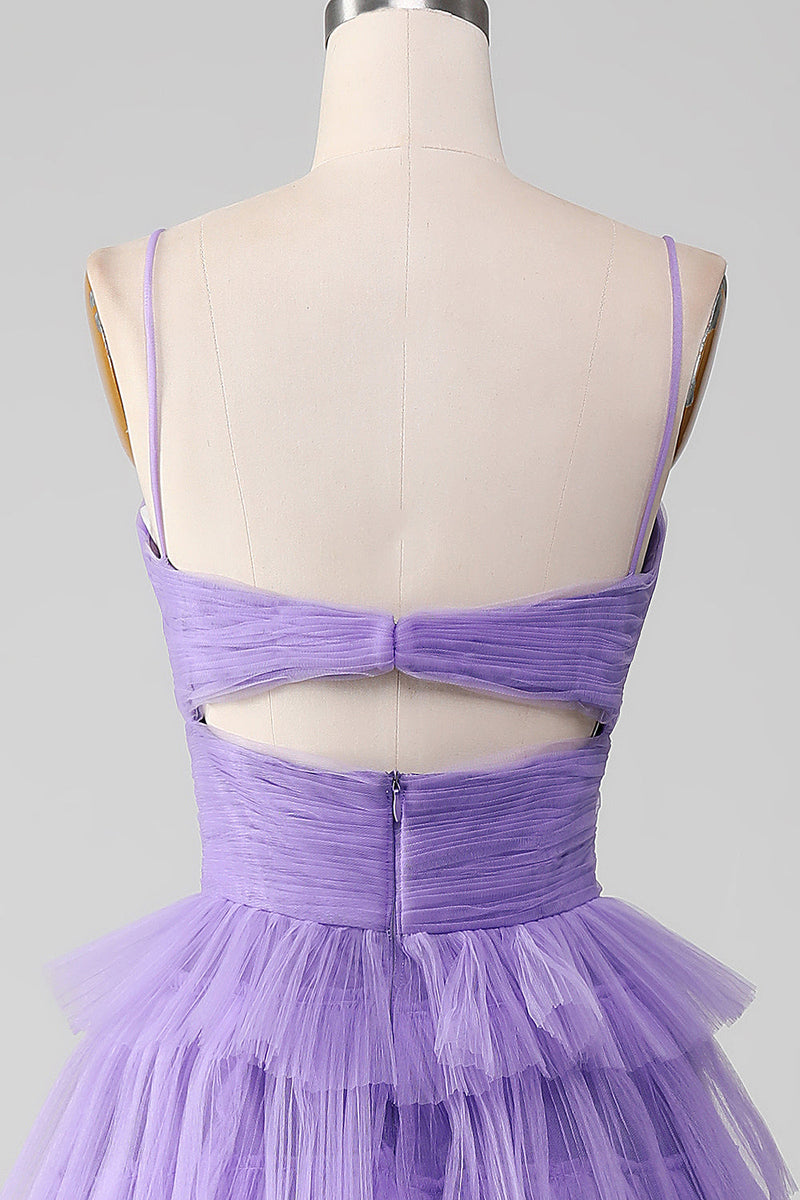 Load image into Gallery viewer, Purple Tulle A-Line Tiered Long Formal Dress with Slit