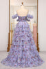 Load image into Gallery viewer, Blue A Line Strapless Long Tiered Formal Dress With Feathers