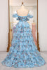 Load image into Gallery viewer, Lavender A Line Strapless Long Tiered Formal Dress With Feathers