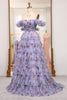 Load image into Gallery viewer, Lavender A Line Strapless Long Tiered Formal Dress With Feathers