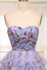 Load image into Gallery viewer, Lavender A Line Strapless Long Tiered Formal Dress With Feathers