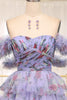 Load image into Gallery viewer, Lavender A Line Strapless Long Tiered Formal Dress With Feathers