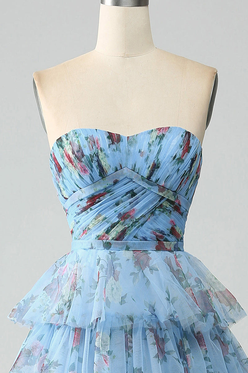 Load image into Gallery viewer, Off the Shoulder Floral Printed Tiered Formal Dress with Pleated