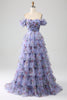 Load image into Gallery viewer, Off the Shoulder Floral Printed Tiered Formal Dress with Pleated