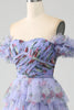 Load image into Gallery viewer, Off the Shoulder Floral Printed Tiered Formal Dress with Pleated