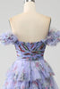 Load image into Gallery viewer, Off the Shoulder Floral Printed Tiered Formal Dress with Pleated