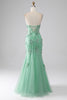 Load image into Gallery viewer, Green Mermaid Strapless Tulle Long Formal Dress with Appliques