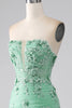 Load image into Gallery viewer, Green Mermaid Strapless Tulle Long Formal Dress with Appliques