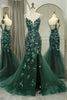 Load image into Gallery viewer, Sparkly Dark Green Mermaid Long Appliqued Formal Dress With Slit