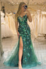 Load image into Gallery viewer, Sparkly Dark Green Mermaid Long Appliqued Formal Dress With Slit