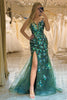 Load image into Gallery viewer, Sparkly Dark Green Mermaid Long Appliqued Formal Dress With Slit