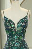 Load image into Gallery viewer, Sparkly Dark Green Mermaid Long Appliqued Formal Dress With Slit