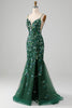 Load image into Gallery viewer, Mermaid Lace-Up Back Dark Green Formal Dress with Appliques