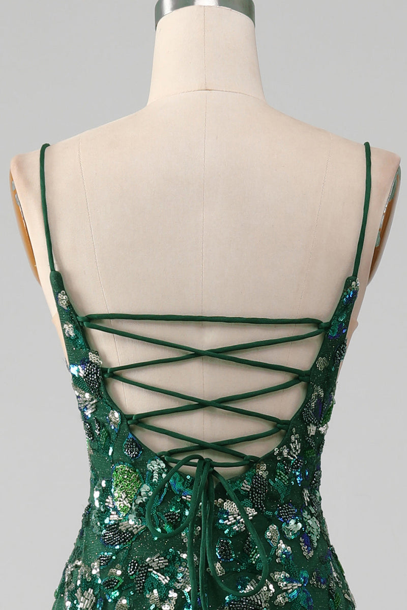 Load image into Gallery viewer, Mermaid Lace-Up Back Dark Green Formal Dress with Appliques