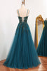 Load image into Gallery viewer, Dark Green A Line Tulle Long Appliqued Formal Dress With Slit