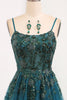 Load image into Gallery viewer, Dark Green A Line Tulle Long Appliqued Formal Dress With Slit