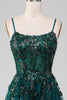 Load image into Gallery viewer, Dark Green Spaghetti Straps A Line Prom Dress with Slit