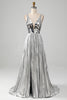 Load image into Gallery viewer, Sparkly A-Line V-Neck Silver Formal Dress with Slit