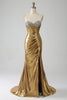 Load image into Gallery viewer, Golden Mermaid Strapless Long Formal Dress with Slit