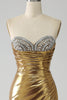 Load image into Gallery viewer, Golden Mermaid Strapless Long Formal Dress with Slit