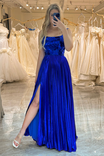 Royal Blue Long Mirror Formal Dress With Slit