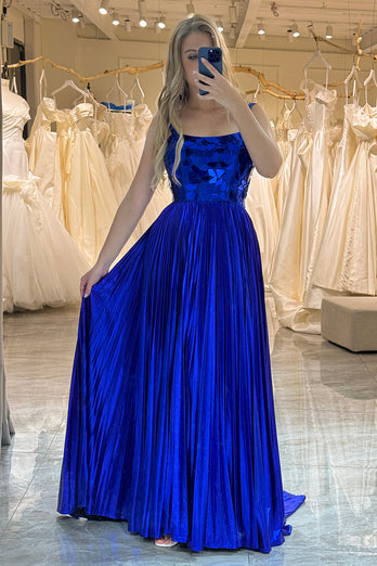 Royal Blue Long Mirror Formal Dress With Slit