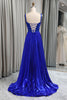 Load image into Gallery viewer, Glitter Royal Blue A Line Long Mirror Formal Dress With Slit