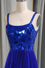 Load image into Gallery viewer, Glitter Royal Blue A Line Long Mirror Formal Dress With Slit