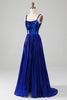 Load image into Gallery viewer, Sparkly Lace-Up Back Royal Blue Formal Dress with Slit