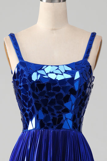 Sparkly Lace-Up Back Royal Blue Formal Dress with Slit