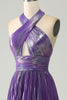 Load image into Gallery viewer, Sparkly Purple Halter A Line Formal Dress with Pleated