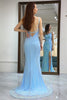 Load image into Gallery viewer, Glitter Light Blue Mermaid Backless Long Formal Dress With Slit