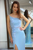 Load image into Gallery viewer, Glitter Light Blue Mermaid Backless Long Formal Dress With Slit