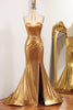 Load image into Gallery viewer, Sparkly Golden Mermaid Strapless Long Formal Dress With Slit