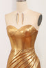 Load image into Gallery viewer, Sparkly Golden Mermaid Strapless Long Formal Dress With Slit