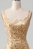 Load image into Gallery viewer, Golden Mermaid Spaghetti Straps Sequined Formal Dress With Slit