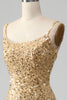 Load image into Gallery viewer, Golden Mermaid Spaghetti Straps Sequined Formal Dress With Slit