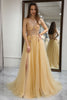 Load image into Gallery viewer, Golden A Line Long Corset Formal Dress With Appliques