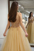 Load image into Gallery viewer, Golden A Line Long Corset Formal Dress With Appliques