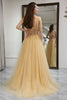 Load image into Gallery viewer, Golden A Line Long Corset Formal Dress With Appliques