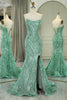 Load image into Gallery viewer, Glitter Green Mermaid Long Formal Dress With Slit