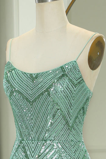 Glitter Green Mermaid Long Formal Dress With Slit