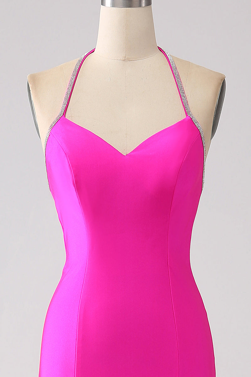 Load image into Gallery viewer, Fuchsia Mermaid Halter Neck Backless Long Formal Dress