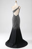 Load image into Gallery viewer, Sparkly Black Mermaid One Shoulder Corset Formal Dress