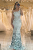 Load image into Gallery viewer, Glitter Dark Green Sequins Mermaid One Shoulder Long Formal Dress